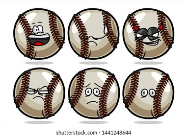 set of funny baseball Ball cartoon character Mascot with various face expression. Vector Illustration Isolated On White Background