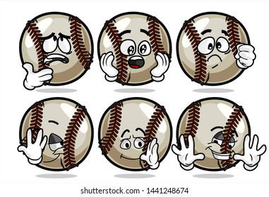 set of funny baseball Ball cartoon character Mascot with various face expression. Vector Illustration Isolated On White Background