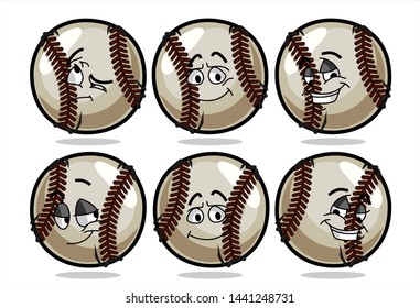 set of funny baseball Ball cartoon character Mascot with various face expression. Vector Illustration Isolated On White Background