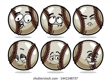 set of funny baseball Ball cartoon character Mascot with various face expression. Vector Illustration Isolated On White Background