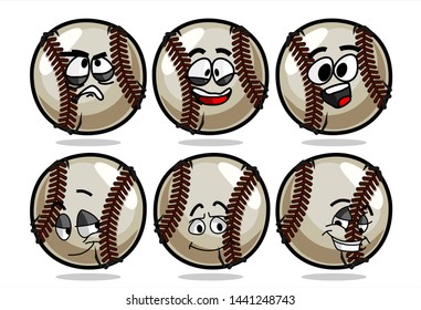 set of funny baseball Ball cartoon character Mascot with various face expression. Vector Illustration Isolated On White Background