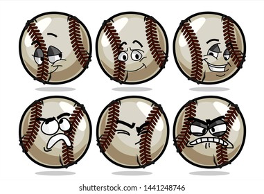 set of funny baseball Ball cartoon character Mascot with various face expression. Vector Illustration Isolated On White Background