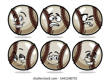 set of funny baseball Ball cartoon character Mascot with various face expression. Vector Illustration Isolated On White Background