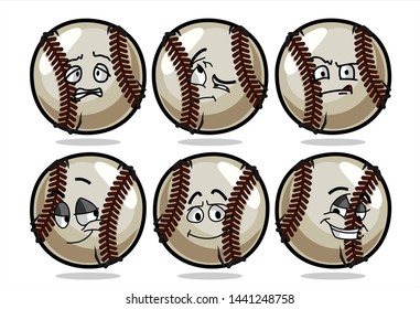 set of funny baseball Ball cartoon character Mascot with various face expression. Vector Illustration Isolated On White Background