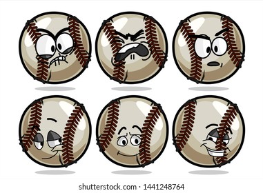 set of funny baseball Ball cartoon character Mascot with various face expression. Vector Illustration Isolated On White Background