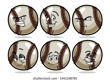 set of funny baseball Ball cartoon character Mascot with various face expression. Vector Illustration Isolated On White Background