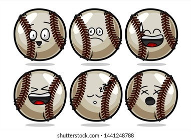set of funny baseball Ball cartoon character Mascot with various face expression. Vector Illustration Isolated On White Background