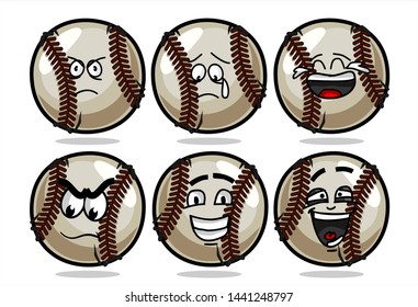 set of funny baseball Ball cartoon character Mascot with various face expression. Vector Illustration Isolated On White Background