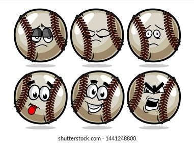 set of funny baseball Ball cartoon character Mascot with various face expression. Vector Illustration Isolated On White Background