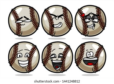 set of funny baseball Ball cartoon character Mascot with various face expression. Vector Illustration Isolated On White Background