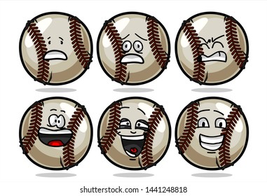 set of funny baseball Ball cartoon character Mascot with various face expression. Vector Illustration Isolated On White Background