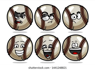 set of funny baseball Ball cartoon character Mascot with various face expression. Vector Illustration Isolated On White Background