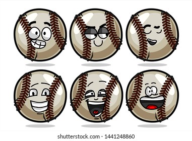 set of funny baseball Ball cartoon character Mascot with various face expression. Vector Illustration Isolated On White Background