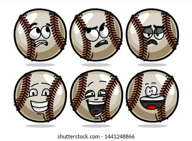 set of funny baseball Ball cartoon character Mascot with various face expression. Vector Illustration Isolated On White Background