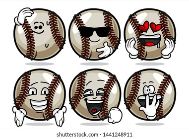 set of funny baseball Ball cartoon character Mascot with various face expression. Vector Illustration Isolated On White Background