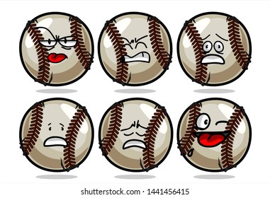 set of funny baseball Ball cartoon character Mascot with various face expression. Vector Illustration Isolated On White Background