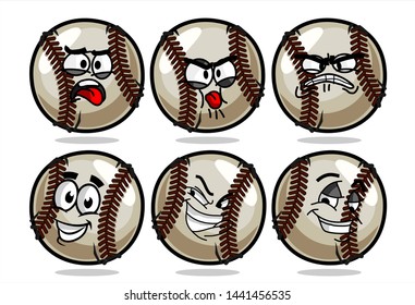 set of funny baseball Ball cartoon character Mascot with various face expression. Vector Illustration Isolated On White Background