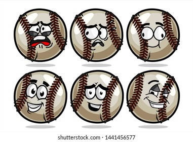 set of funny baseball Ball cartoon character Mascot with various face expression. Vector Illustration Isolated On White Background
