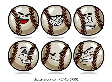 set of funny baseball Ball cartoon character Mascot with various face expression. Vector Illustration Isolated On White Background