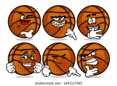 set of funny basketball Ball cartoon character Mascot with various face expression. Vector Illustration Isolated On White Background