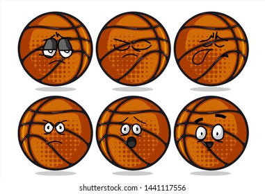 set of funny basketball Ball cartoon character Mascot with various face expression. Vector Illustration Isolated On White Background