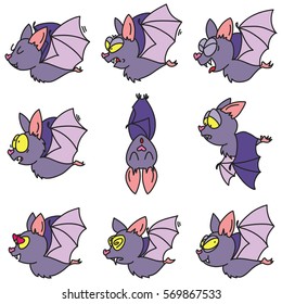 Set of funny bats isolated on white background. Doodle vector illustration.