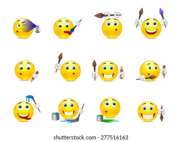 Set of funny beautiful smiles with different objects for drawing