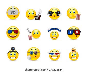 Set of funny beautiful smiles on the topic of cinema