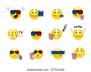 Set of funny beautiful smiles on the topic of cinema