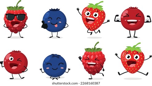 Set of funny berries cartoon characters