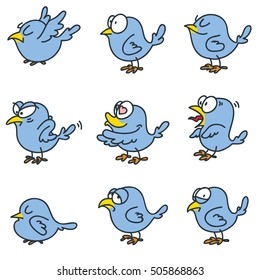 Set of funny birds isolated on white background. Doodle vector illustration.