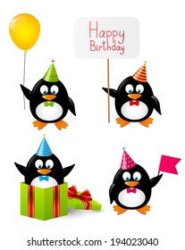 Set of funny Birthday penguins