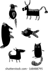 Set of funny black animals