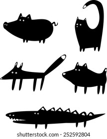 Set of funny black animals