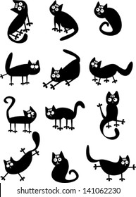 Set of funny black cats