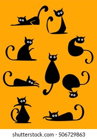 Set of funny black cats