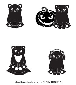 set of funny black cats. Picture in hand drawing cartoon style, for t-shirt wear fashion print design, greeting card, postcard. baby shower. party invitation.