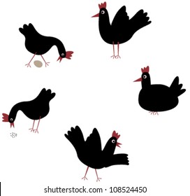 Set of funny black chicken. Vector