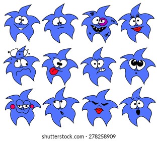 Set of funny blue emoticons and on a white background .
