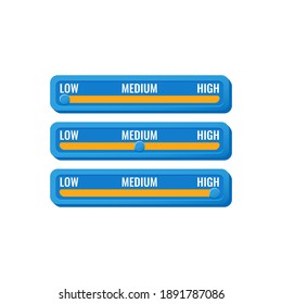 conjunto de opciones de control ui de juego azul divertido con menú bajo, medio y alto para elementos de activos gui
