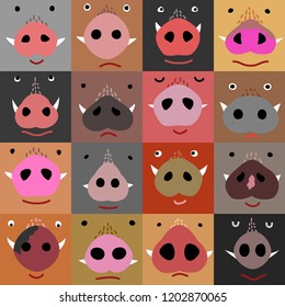 set of funny boar faces