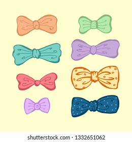 set of funny bows. Hand-drawn multicolored vector illustration.