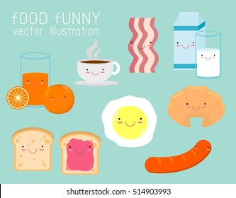 Set Funny Breakfast Food Funny Cartoon Stock Vector (Royalty Free)  514903993 | Shutterstock