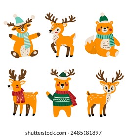 A set of funny, bright Christmas animals.