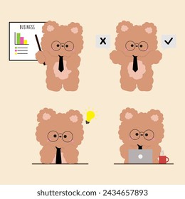 set of funny business bear cartoon