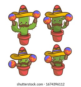 Set of funny cactus. illustration design for cinco de mayo- vector