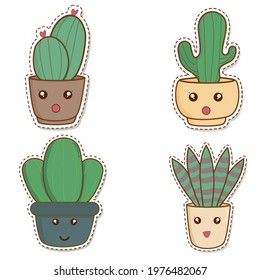 Set of funny cactus stickers