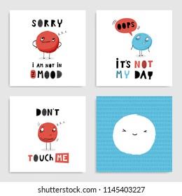 Set of funny card templates.  Hand drawn vector illustration in red and blue.