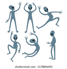 Set of funny cartoon alien character isolated on white background. 