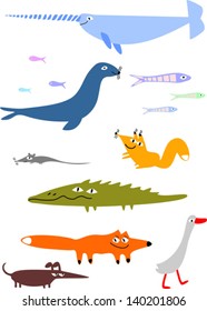Set of funny cartoon animals